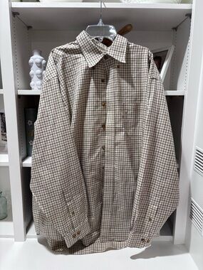 Men's Beige Checked Button-Down Shirt Brooks Brothers XL